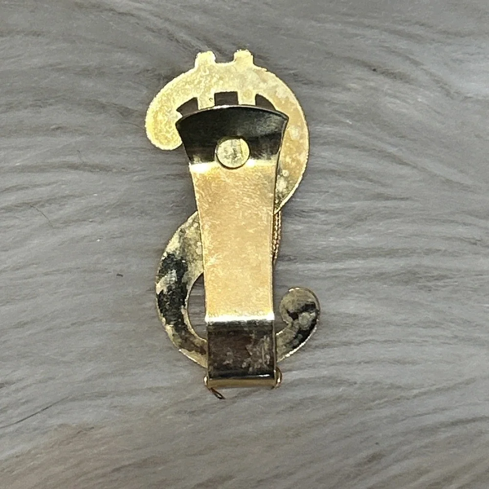Gold Tone Dollar Sign Money Clip Black Enamel Accent Chicago‎ Old Money Vintage